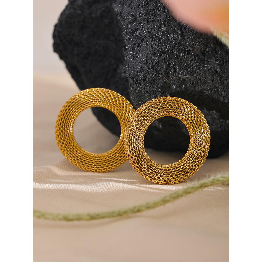 Eetit 37 мм нержавеющие круглые полые большие серьги-гвоздики из нержавеющей стали, женские очаровательные металлические текстуры, эффектные ювелирные изделия золотого цвета, новинка