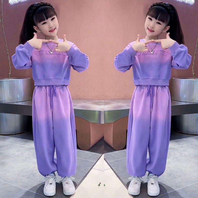 Модный осенний спортивный комплект для девочек - брюки широкого кроя и толстовка с длинным рукавом 2024