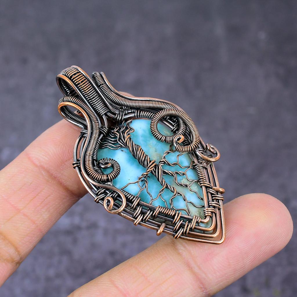 Подвеска «Дерево жизни» из натурального карибского ларимара с медной проволокой 2,36 дюйма f0Y14