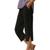 Women Cropped Pants Elastic Waist Wide Leg Beach Pants with Pockets Solid Color Casual Loose Fit Pants