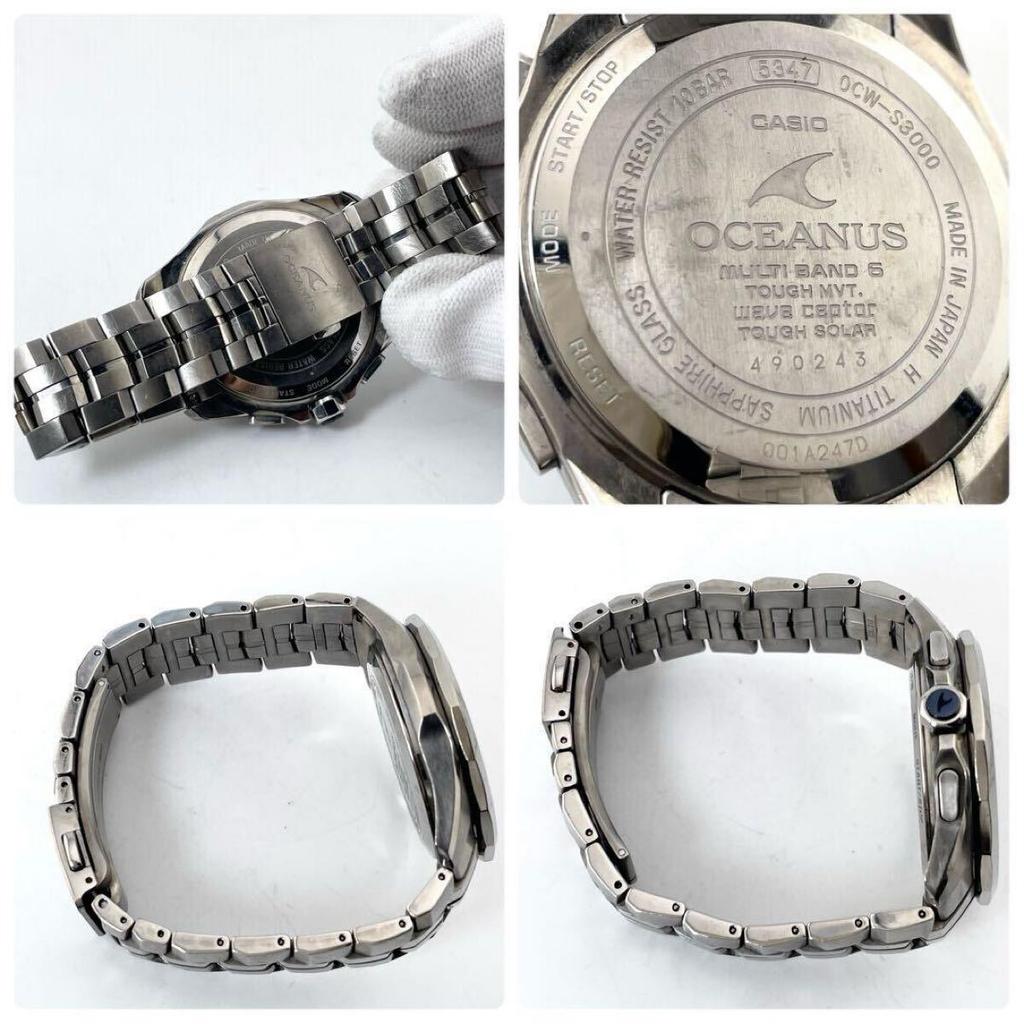 Casio Мужские часы OCEANUS Manta Solar Titanium Chronograph Черные Радиоуправляемые, Циферблат, OCW-S3000