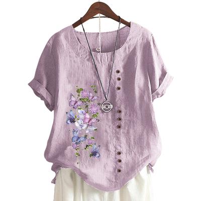 Стильная женская хлопковая повседневная футболка с 11 узорами и пуговицами