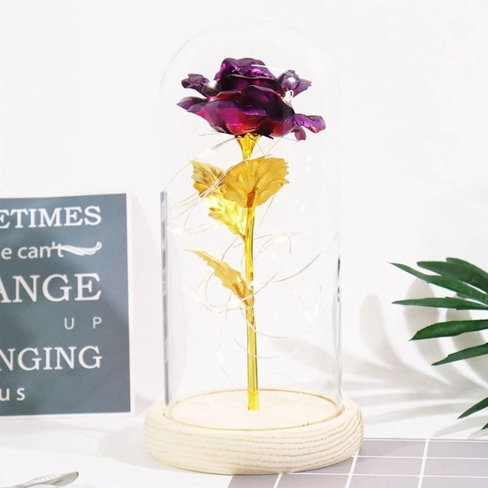 Glass Cover Preserved Rose Flower LED Light Artificial flowers Rose LED Light  Valentine's Day
