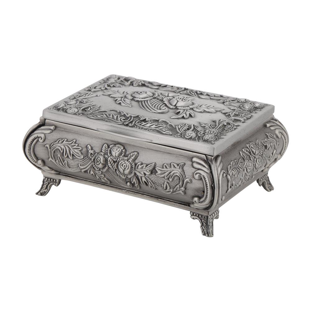 Vintage Flower Carved Zinc Alloy Jewelry Box Case Jewelry Decorative Box for Women Jewelry Storage Home Decor
