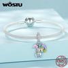 WOSTU 925 Sterling Silver Rainbow & Unicorn Bead Lovely Horse Pendant Charm for Women Original Necklace Bracelet
