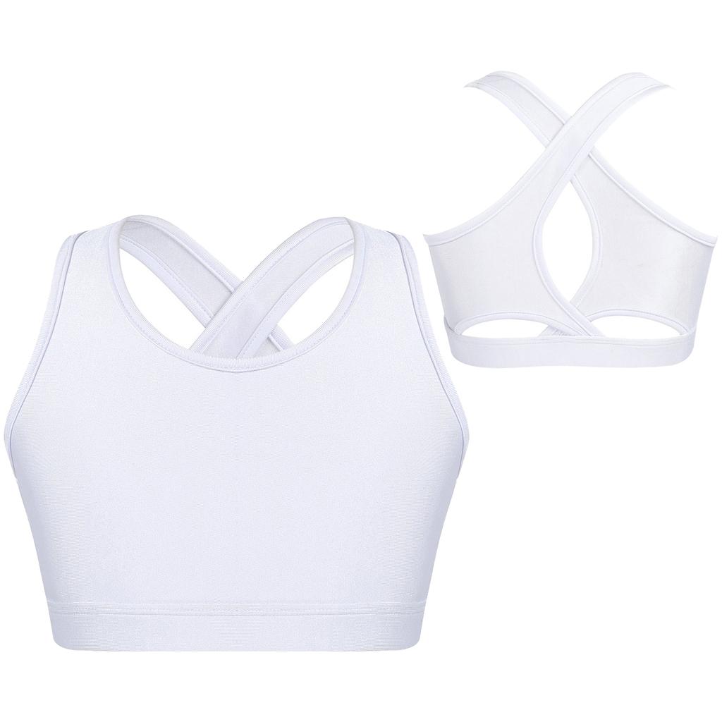 Kids Girls Dance Top Sport Cropped Top Vests Shoulder Straps Sleeveless Keyhole Back Shockproof Running Gym Yoga Sports Bra Top