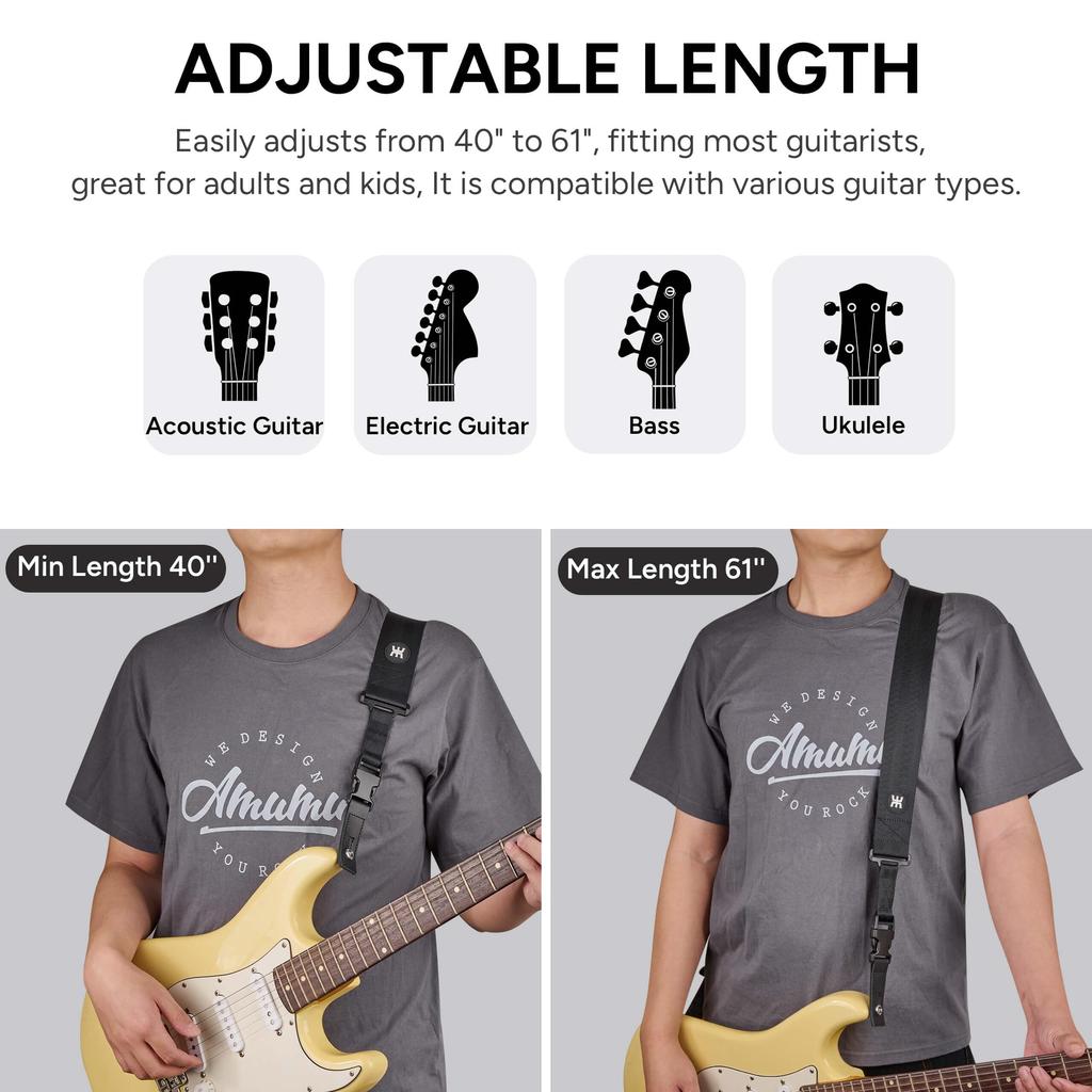 Нейлоновый ремень безопасности для гитары с пряжкой и зажимом для гитары [Amumu] Акустическая/Электрическая/Басовая
