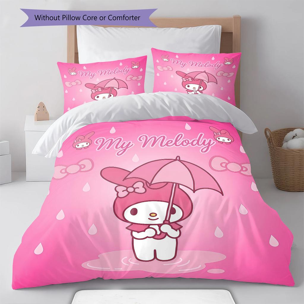 Постельное белье с розовым узором My Melody, Комплект с одеялом, Пододеяльник, Наволочка, Домашний подарок на день рождения(1 пододеяльник + 2 наволочки, без наполнителя)