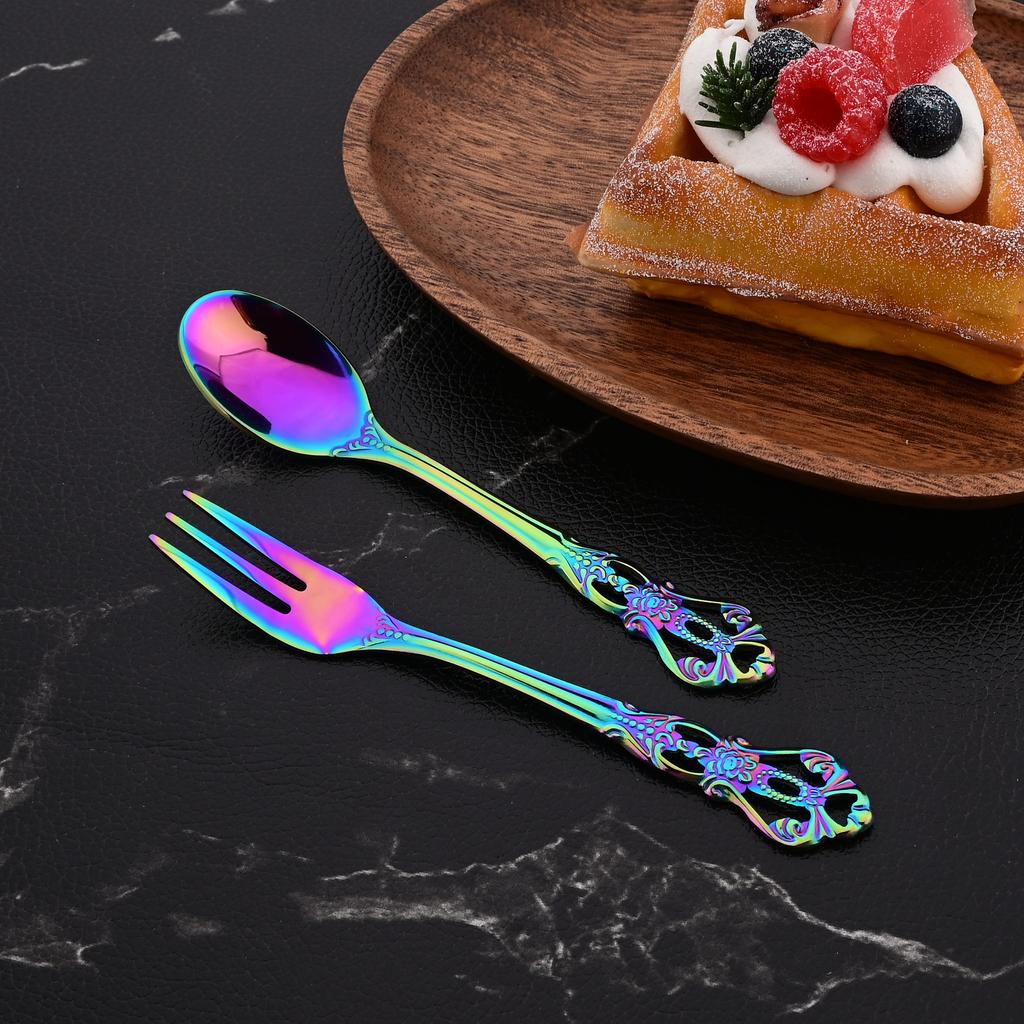 16 шт., чайная ложка из нержавеющей стали и набор вилок для фруктов, послеобеденный чай, маленькая десертная ложка, вилка, кухонная посуда, посуда в западном стиле