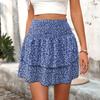 Женская летняя юбка со свежими волнистыми краями, маленькая короткая юбка с цветочным принтом, ступенчатая юбка