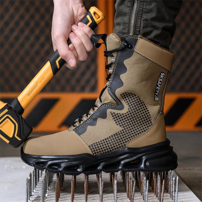 2024 High Top Men Safety Boots Anti Puncture Anti-smash Work Boots Outdoor Sports Hiking Mountain Combat Boots Protective Shoes