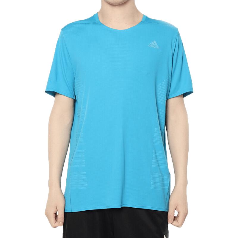 adidas Мужская спортивная футболка для бега с круглым вырезом и коротким рукавом, топ, аквамариновый DQ1849