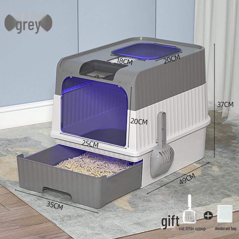 Extra Large Enclosed Cat Litter Box with UV Sterilization, Deodorizing Drawer, and Splash-Proof Design.