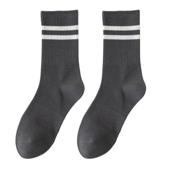 1 Pair Women Socks Mid-tube No Odor Striped Contrast Color High Elasticity Anti-slip Breathable Soft