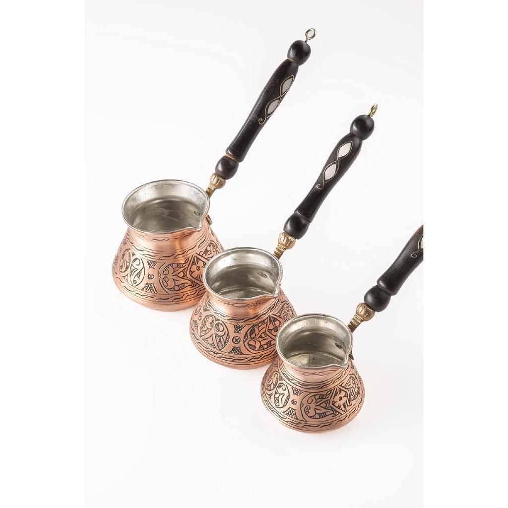Dmt Home Газиантеп Ручная работа Тяжелая вышивка Перламутровая ручка Турецкий кофейник Оловянный набор из 3 предметов