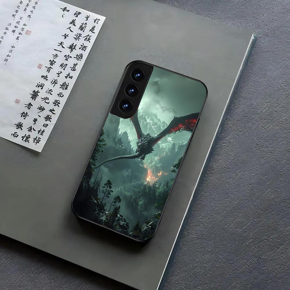 Чехол для телефона Дракон для Samsung S24, S25 22,30,Note20,Ultra,Lite,Ultra5G,Plus,FE Черный чехол