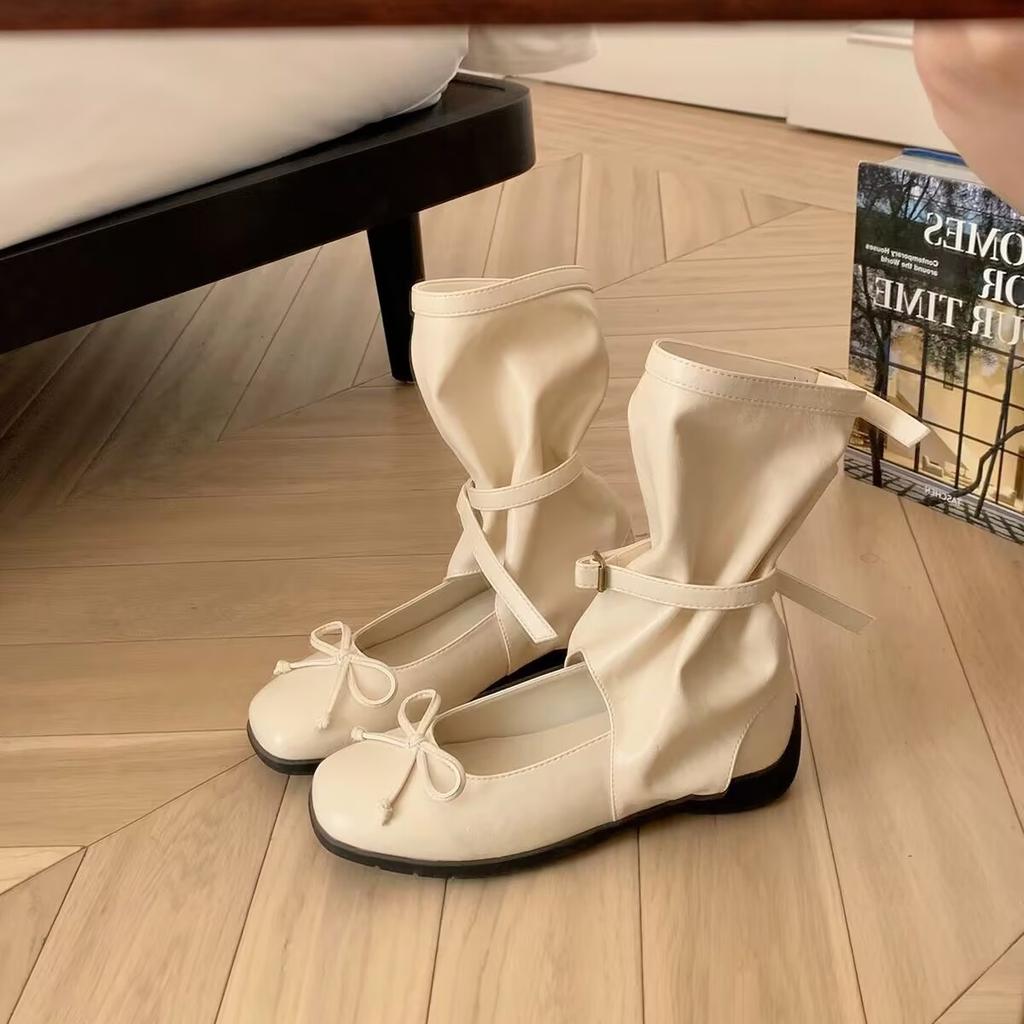 Ботильоны из овчины, увеличивающие рост на 5 см, дизайн Maillard, круглый носок, бант, крутые ботинки, балетки, рыцарские сапоги