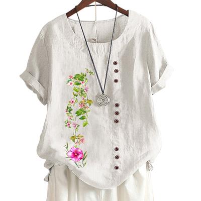 Женские хлопковые повседневные топы с 6 уникальными принтами, круглый вырез, короткие рукава, S-5XL