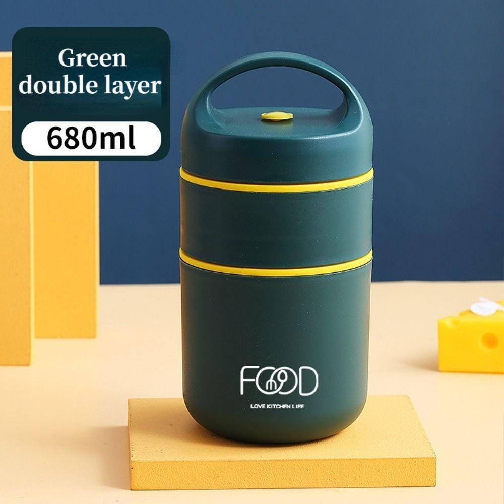 2-Tier Breakfast Warmer Soup Cup Insulated Lunch Bag Vacuum Thermal Lunch Box 304 Stainless Steel