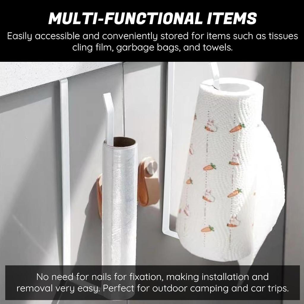 Under Cabinet Paper Towel Holder - Embedded Roll Dispenser for Kitchen with Adhesive Mount - No Drill Hanging Storage Rack for Tissue and