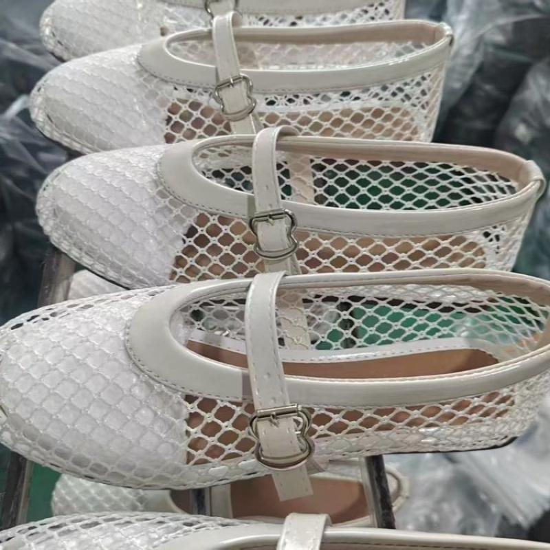 Women Sandals Breathable Mesh Fishnet Ballerina Flats Buckle Strap Sandals Slip On Ballerina Shoes Round Toe Ballet Shoes