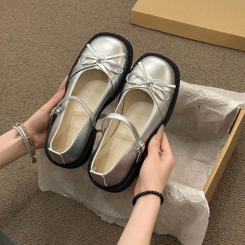 Туфли-лодочки с круглым носком и неглубоким вырезом, с бантом, весна 2025, новая модная универсальная модель Мэри Джейн, мягкая подошва, маленькие одинарные туфли, женская обувь