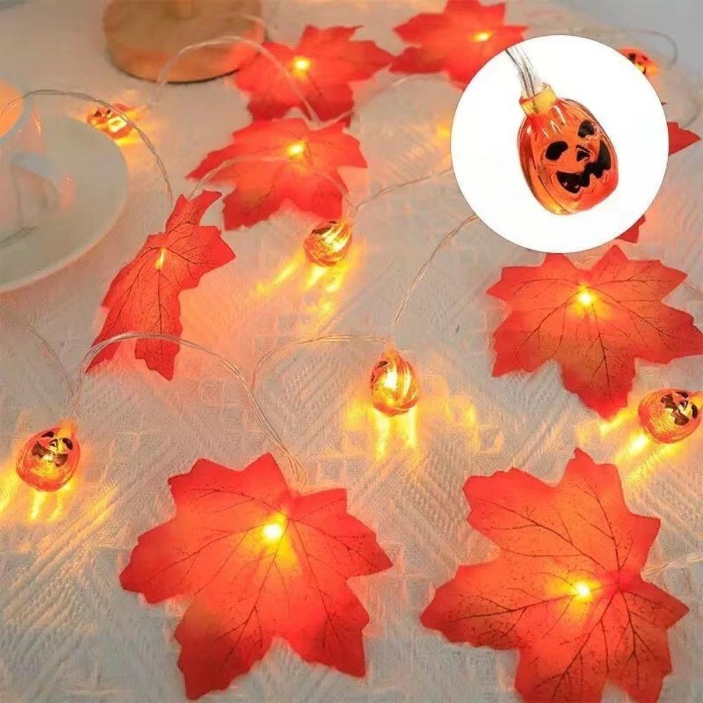 Hanging LED String Light Halloween Pumpkin String Lamp Maple Leaves Garland  Home Decoration