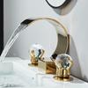 Золотой водопад кран для ванной комнаты кран хрустальная ручка широко распространенный смеситель для горячей и холодной воды Torneiras для кранов для раковины