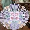 Hanging Wind Spinner with Pink Roses and Green Leaves 360 Degree Rotating Metal Art Chime for Garden Balcony Decor
