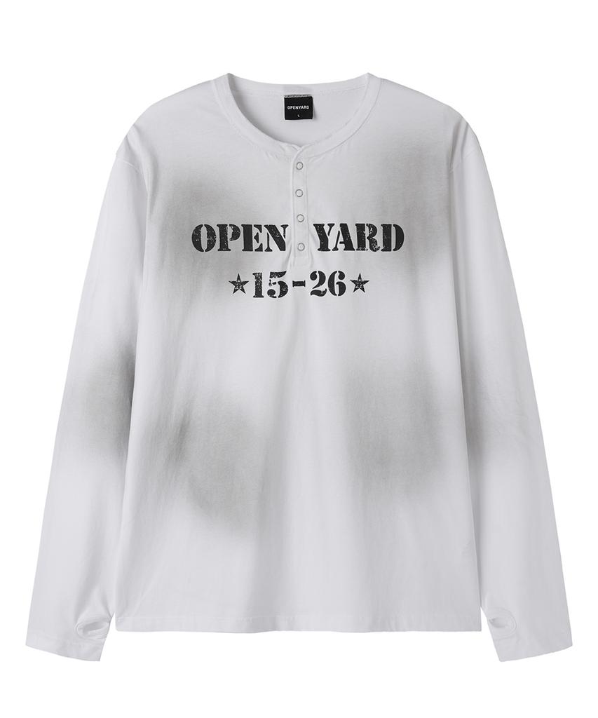 OPENYARD(OY) Dirty Stencil Henley L/S Tee - White