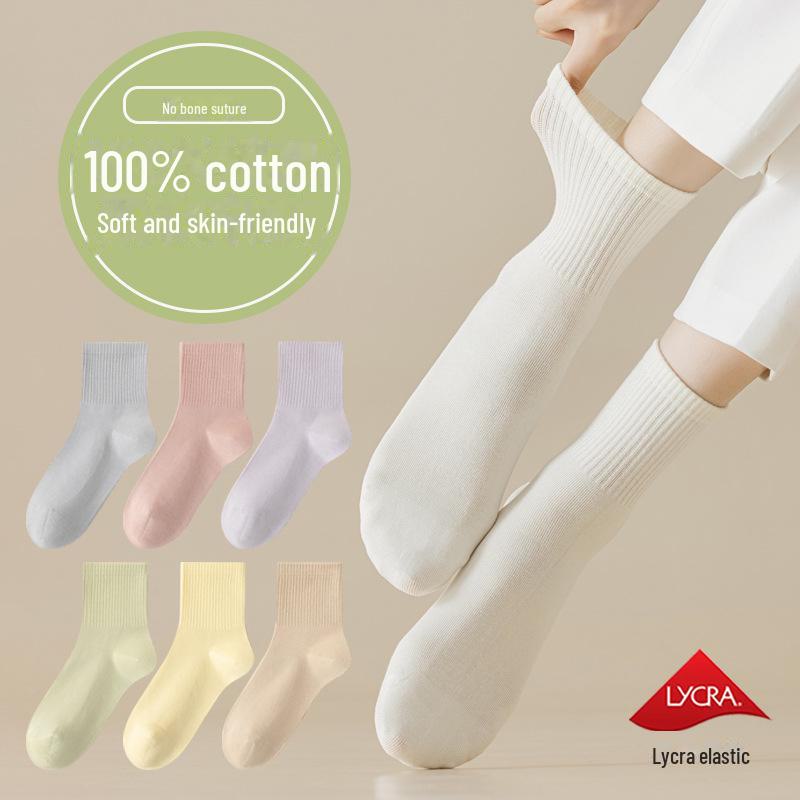«Женские длинные носки из чистого хлопка с дезодорирующим эффектом и впитыванием пота — осенняя коллекция»