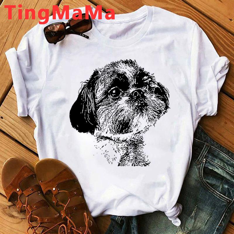 Футболка для мам, женские летние топы в стиле Харадзюку с рисунком Ши-тцу, футболки с рисунком Kawaii, модные топы унисекс