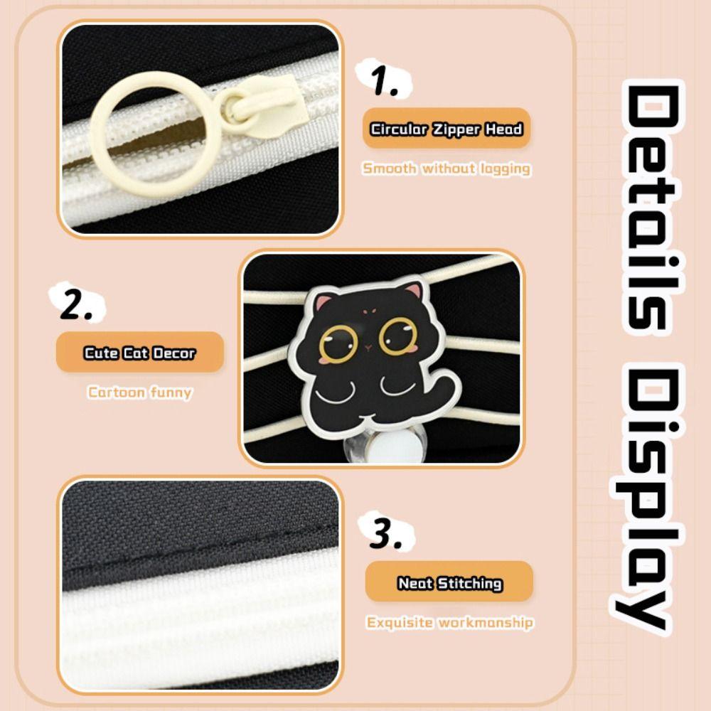 Black Cat Pen Bag Multi-layer Stationery Bag Cartoon Stationery Organizer Student Gift