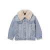 Levis FW22 Повседневная Однотонная Куртка из Денима Свободного Кроя с Воротником из Овечьей Шерсти Женские куртки Синяя A3484-0000