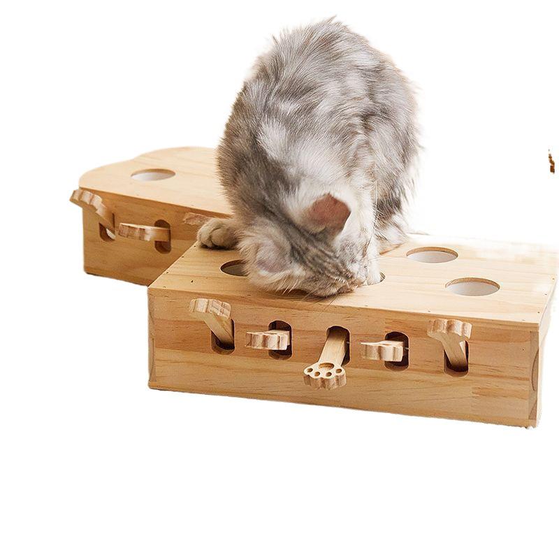 Interactive Solid Wood Cat Whack-a-Mole Toy for Pets and Children