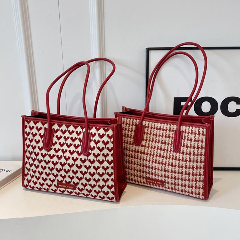 Красная сумка, свадебная сумка для женщин, высококачественная большая сумка на плечо с узором «гусиные лапки», свадебная сумка для невесты