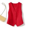 Women Vest Single-breasted Solid Color Sleeveless V Neck Slim Fit Formal Business Style Cardigan Retro Office Wedding Banquet Waistcoat
