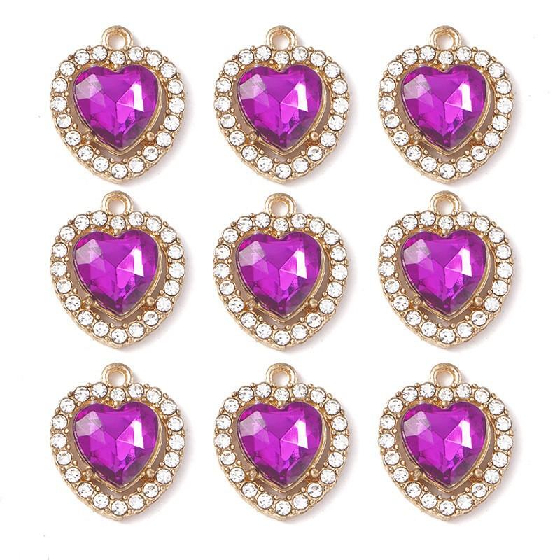 Сплав, инкрустированный бриллиантами, с подвеской в виде висячего сердца, красочные прозрачные аксессуары для ожерелья и браслета, кулон в виде персикового сердца, символ любви.