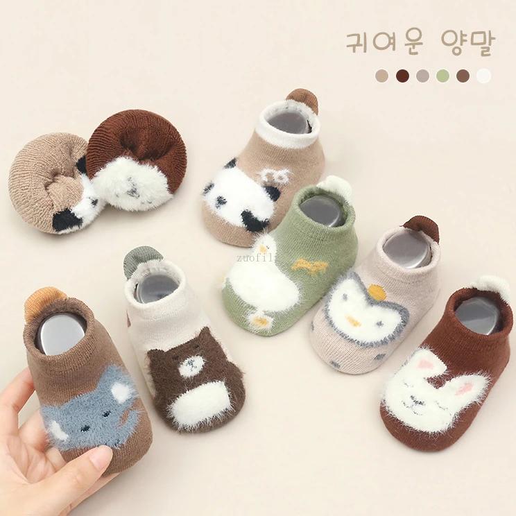 0-5Y Kids Winter Thicken Socks Baby Skidproof Floor Socks Boy Girls Cartoon Cotton Terry Warm Non-Slip Newborn Tube Socks Autumn