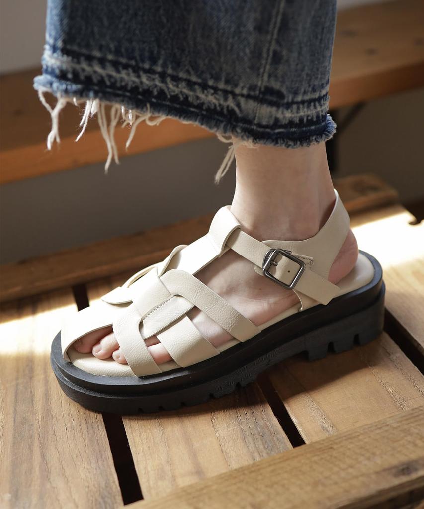 Объемная подошва сандалии гуркха для размера [Sest] Толстая подошва, женские, S, слоновая кость, dks6401-IV-S