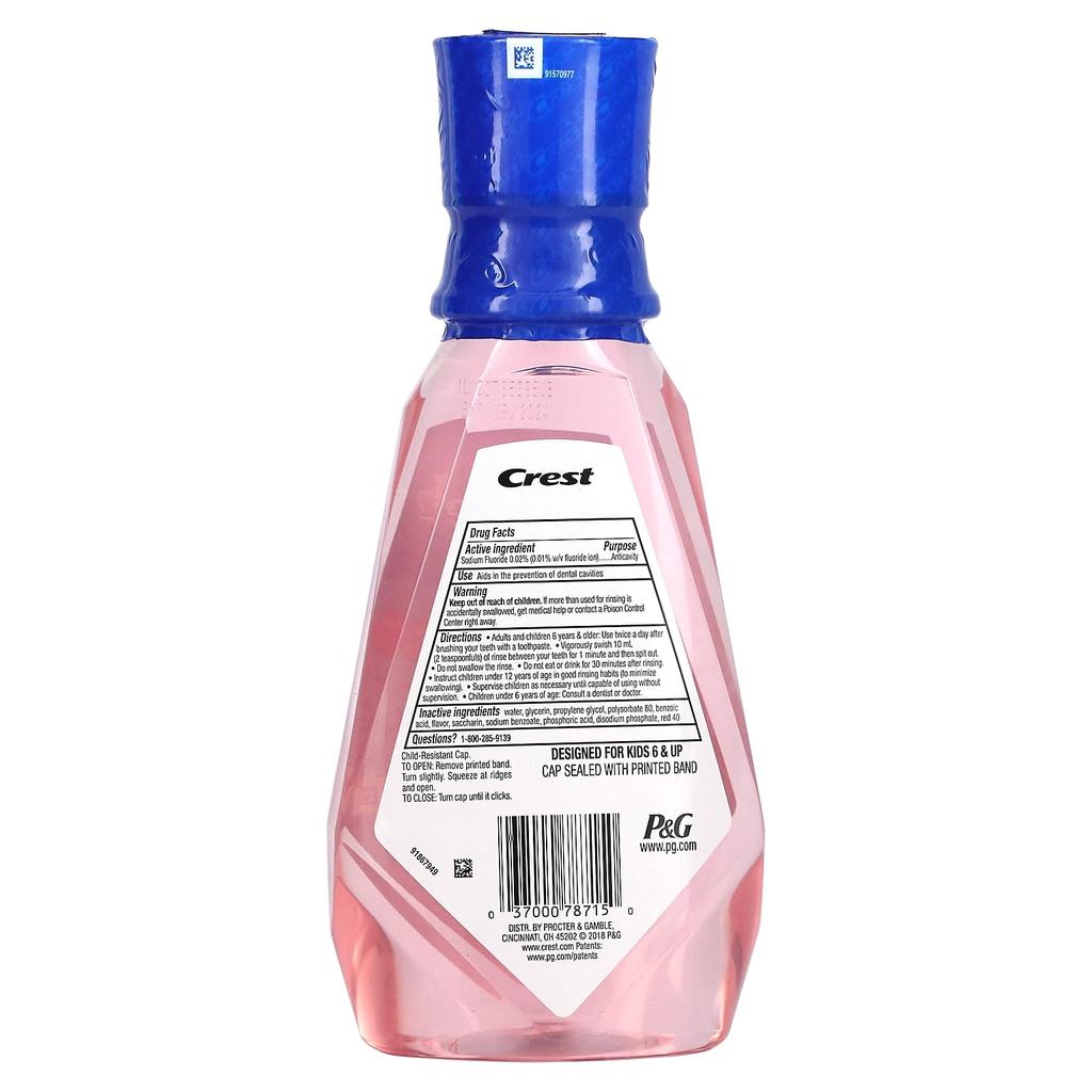 Crest Детский ополаскиватель для полости рта с фтором против кариеса, Bubblegum Lush, 16,9 жидких унций (500 мл)