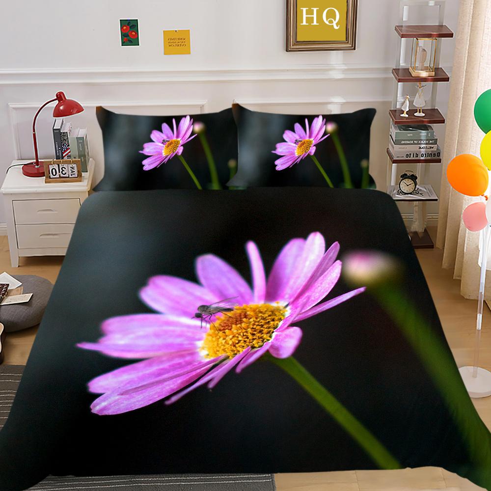 Постельное белье с 3D принтом цветов, двойной размер, комплект постельного белья из микрофибры, комплект постельного белья для девочек, модное домашнее постельное белье