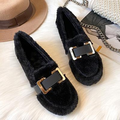 Мода 2024 года, шерстяные туфли с металлической пряжкой, женские туфли на плоской подошве из норки, зимние теплые хлопковые мокасины, женские утолщенные меховые мокасины, шерстяные сапоги