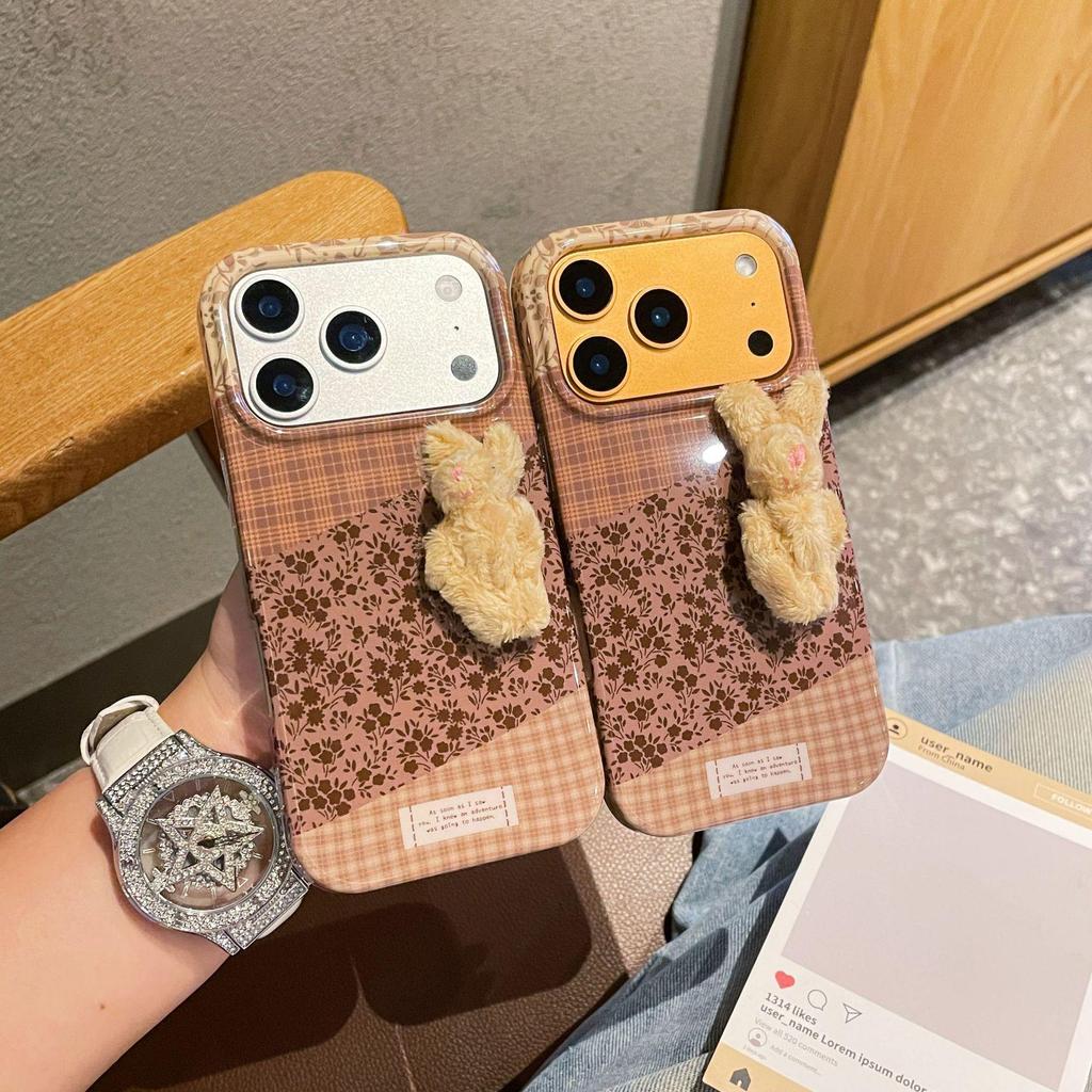 Клетчатый Чехол для Телефона в Ретро Стиле с Кроликом: Полное покрытие, Защита от падений для Apple 17 Promax и 16 Pro