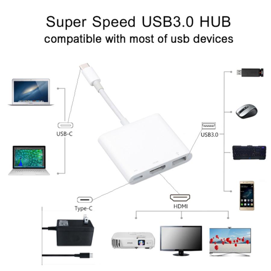Цифровой AV-мультипортовый адаптер USB-C с USB-портом Белый Прочный Для Apple
