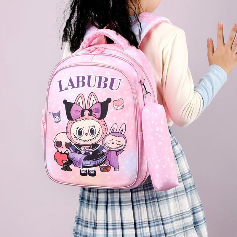 The New LABUBU Children's Schoolbag Cute Cartoon Pencil Case Backpack Boys and Girls Primary School Students First and Second Grade Backpack