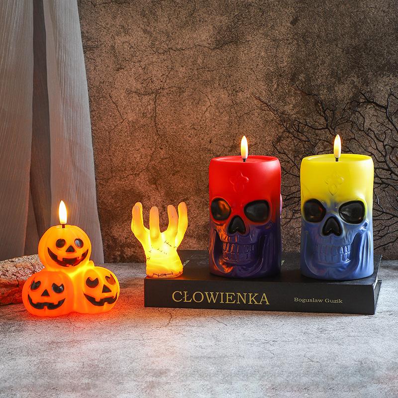 Halloween Decoration Pumpkin Lantern Ornament Funny Glowing Hand Skeleton Head Prop Store Scene Setup