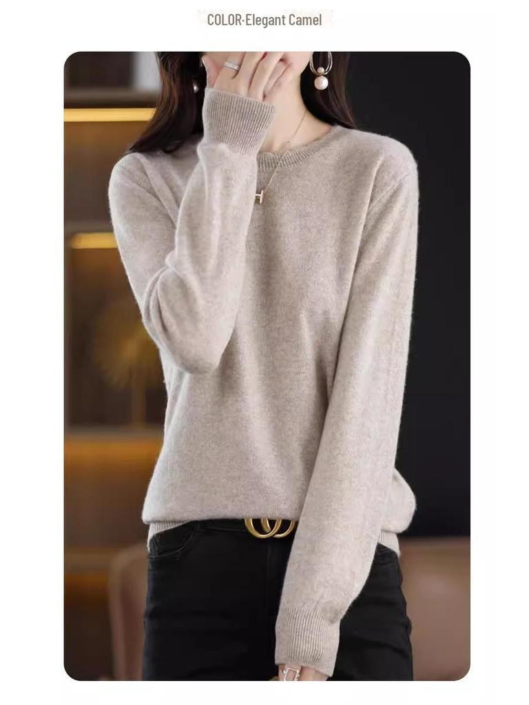 Женский повседневный кружевной свитер с круглым вырезом и длинными рукавами - мягкая вязка, коллекция осень/зима 2024 года