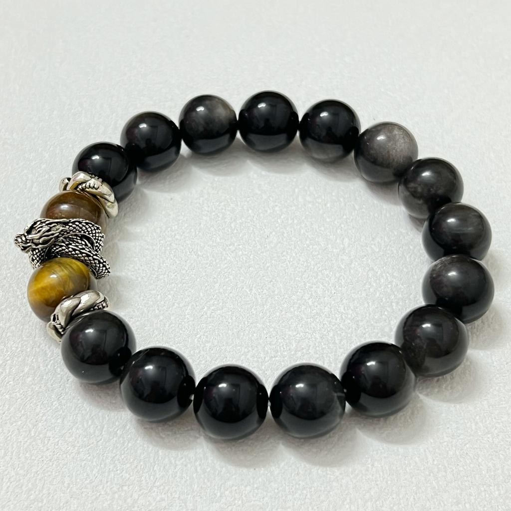 Браслет из обсидиана для мужчин 12 мм из натурального камня, эластичные браслеты с бусинами, ручная работа, круглый браслет, ювелирные изделия, подарки