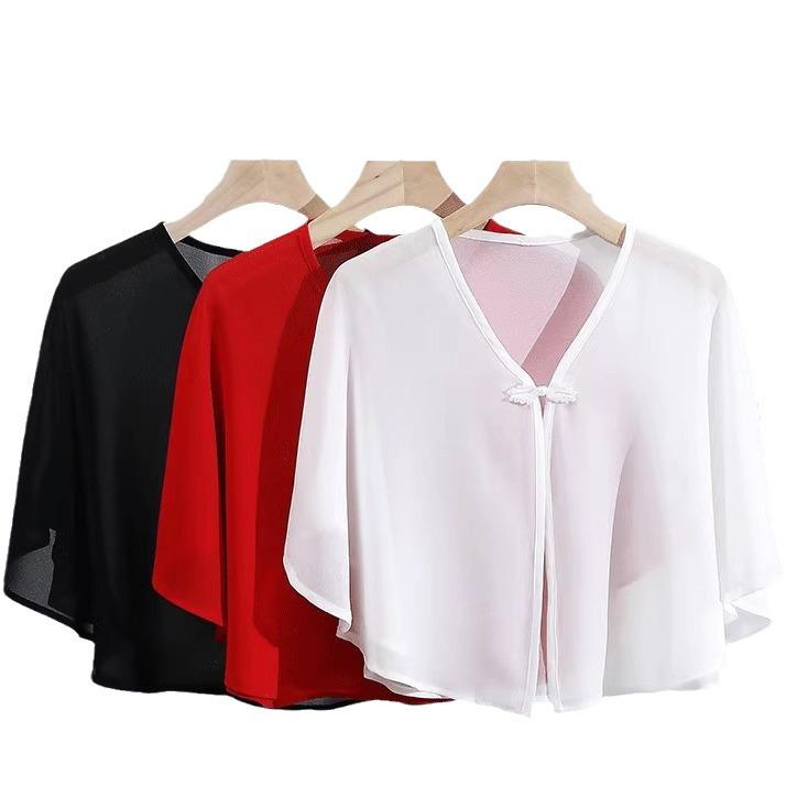 Women's Summer Chiffon Shawl with Camisole Dress and Lightweight French Style Cardigan Cover-Up